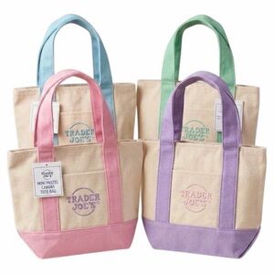 Trader Joe’s Pastel Canvas Mini Tote Bags - set of 4 Pink, Blue, Green, Purple